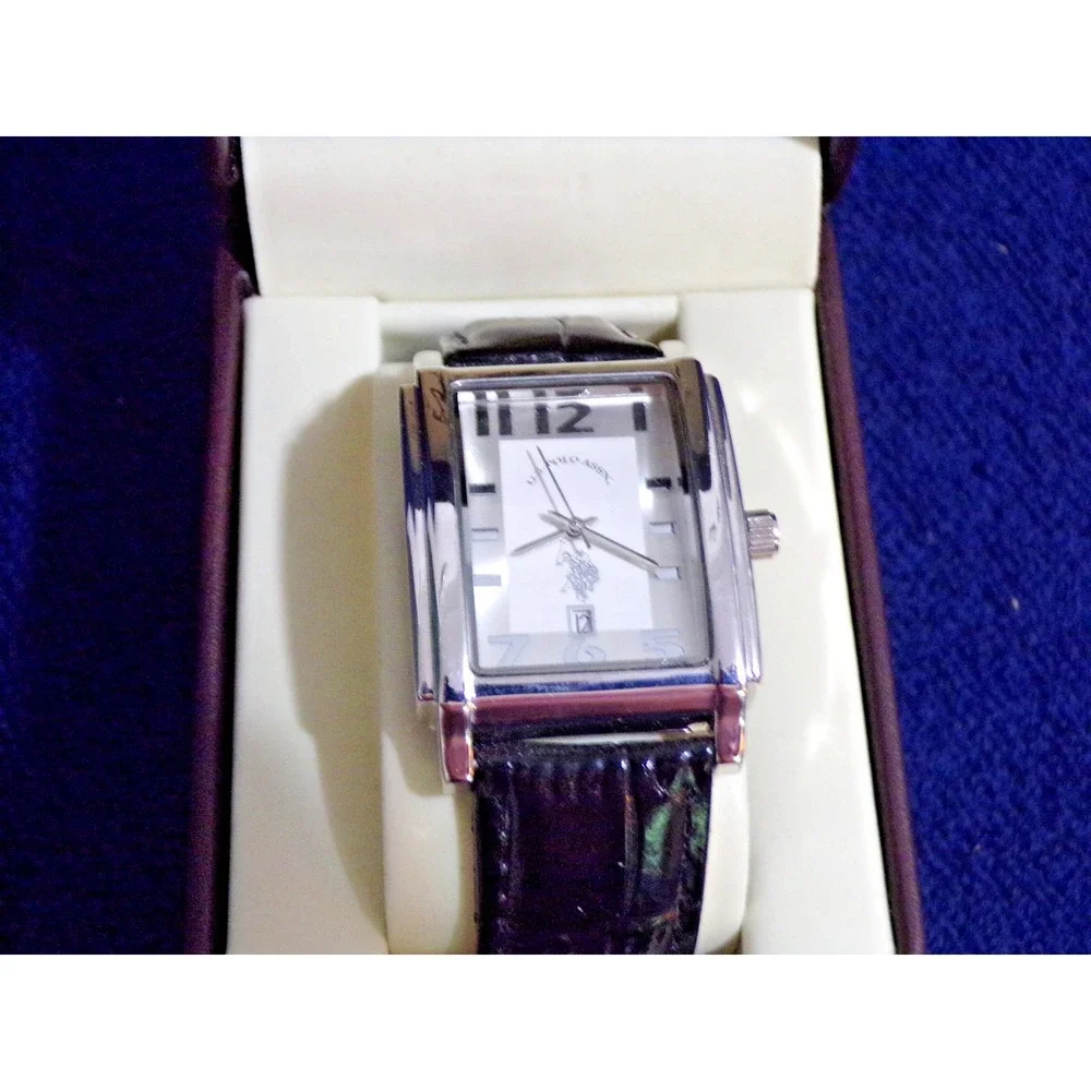 US Polo Assn Men's Watch Black Silver Stainless Steel Square Analog Quartz Date